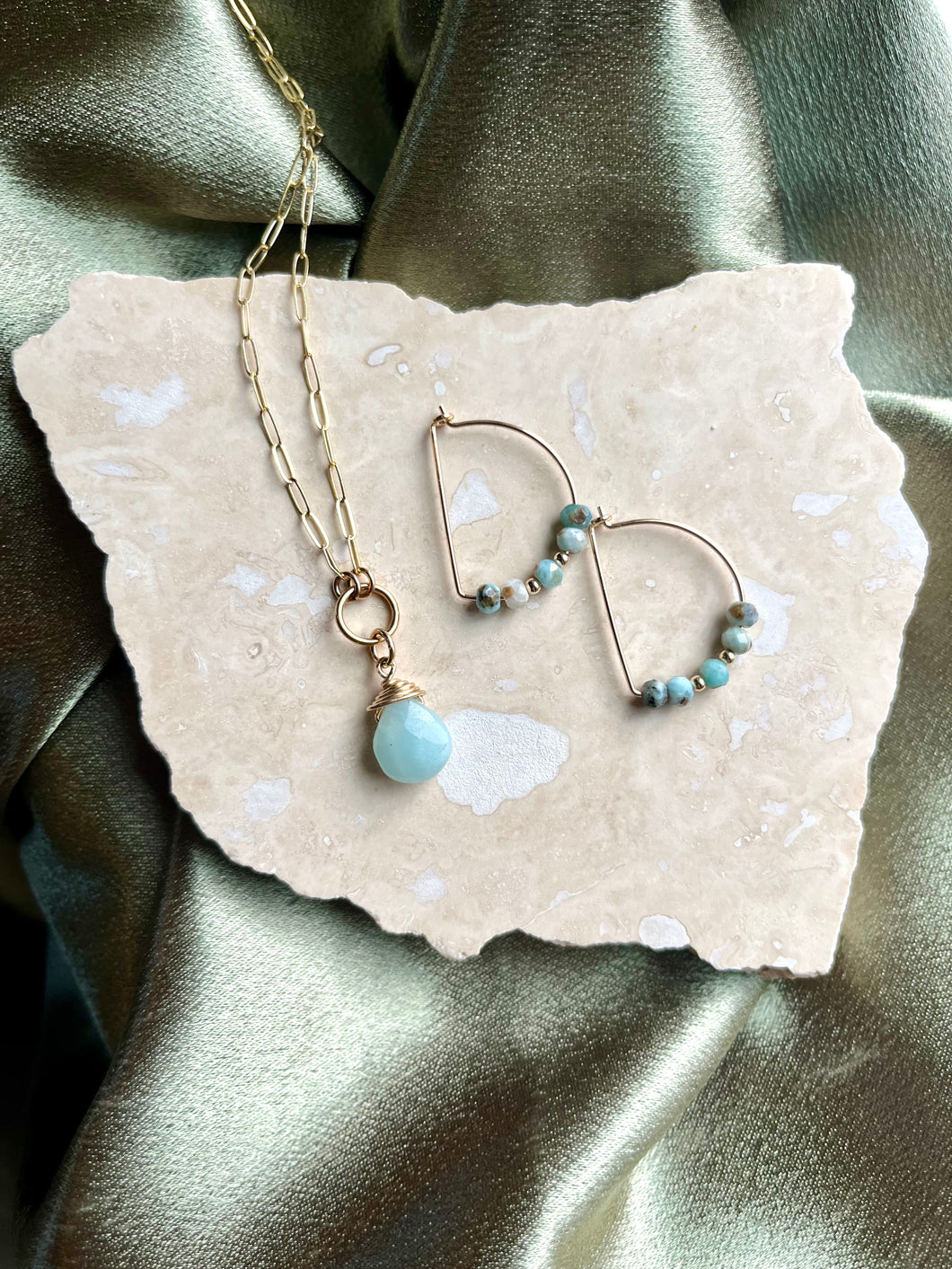 14k gold fill necklace and earring set